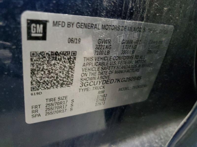 Продажа на аукционе авто 2019 Chevrolet Silverado, vin: 3GCUYDED7KG250945, номер лота: 54479266