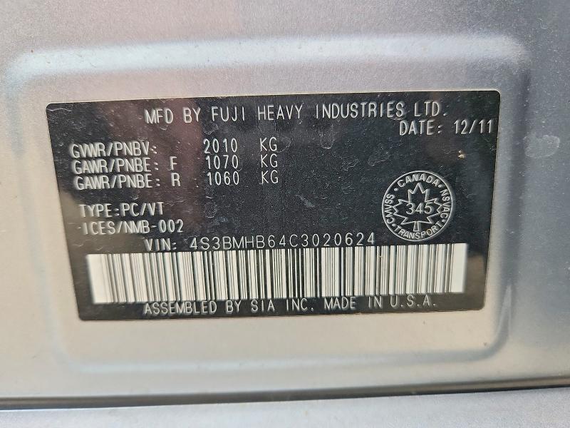 Продажа на аукционе авто 2012 Subaru Legacy, vin: 4S3BMHB64C3020624, номер лота: 55238456