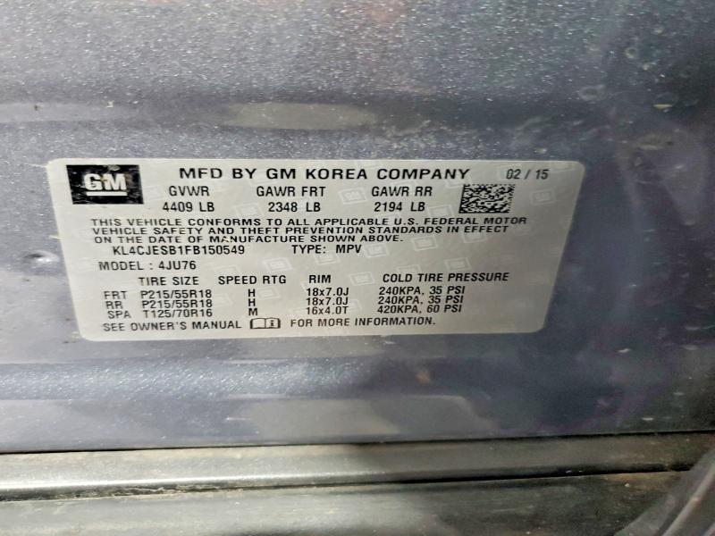 Продажа на аукционе авто 2015 Buick Encore, vin: KL4CJESB1FB150549, номер лота: 52381066