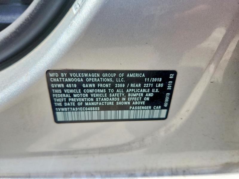 Продажа на аукционе авто 2014 Volkswagen Passat, vin: 1VWBT7A31EC045503, номер лота: 52940936