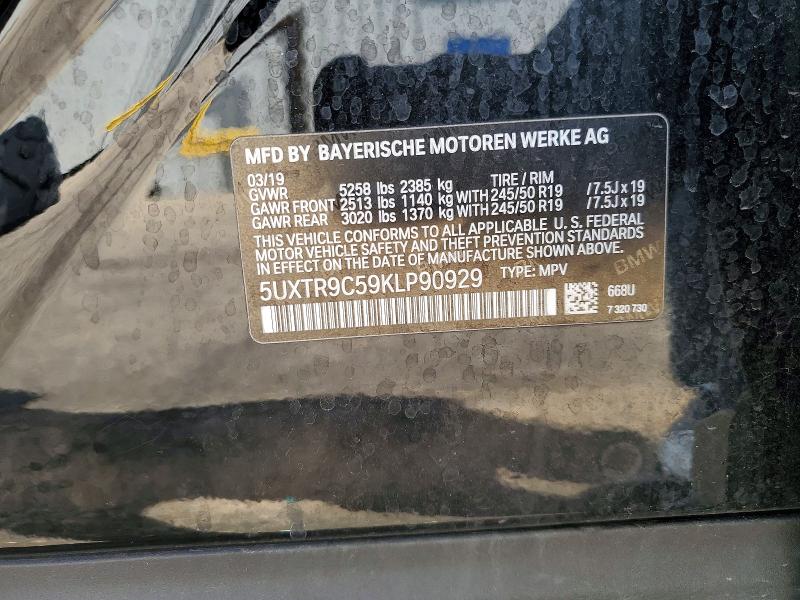 52960856 :رقم المزاد ، 5UXTR9C59KLP90929 vin ، 2019 Bmw X3 مزاد بيع