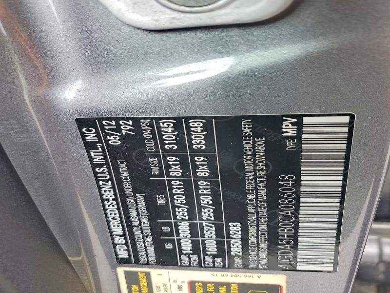 Aukcja sprzedaży 2012 Mercedes-benz Ml, vin: 4JGDA5HB0CA086048, numer aukcji: 53168636
