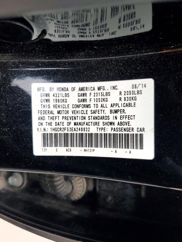 Продаж на аукціоні авто 2014 Honda Accord, vin: 1HGCR2F53EA249932, номер лоту: 54499796