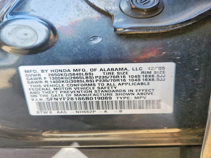 Aukcja sprzedaży 2006 Honda Pilot, vin: 5FNYF28186B019089, numer aukcji: 54178956