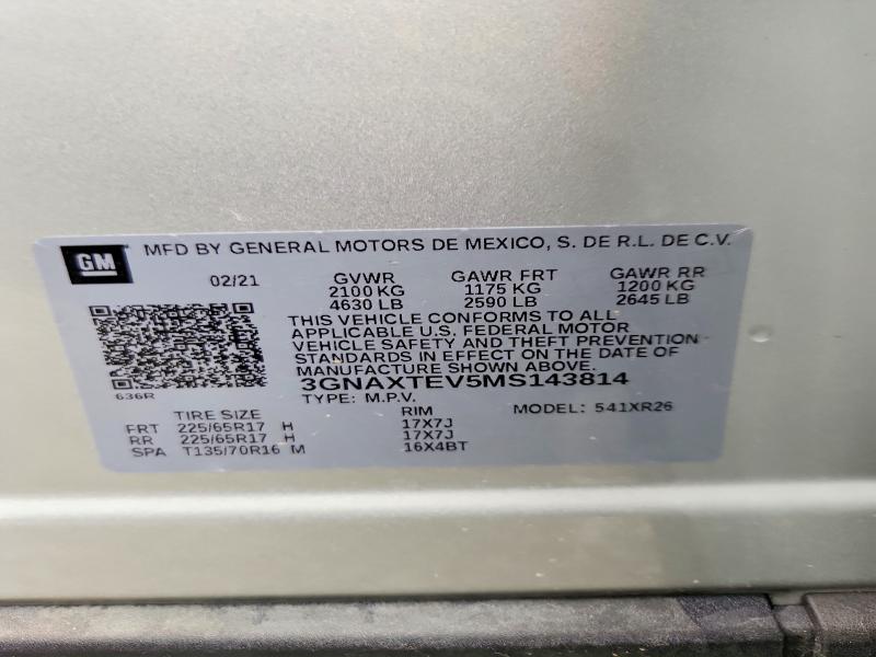 Продаж на аукціоні авто 2021 Chevrolet Equinox, vin: 3GNAXTEV5MS143814, номер лоту: 53427156