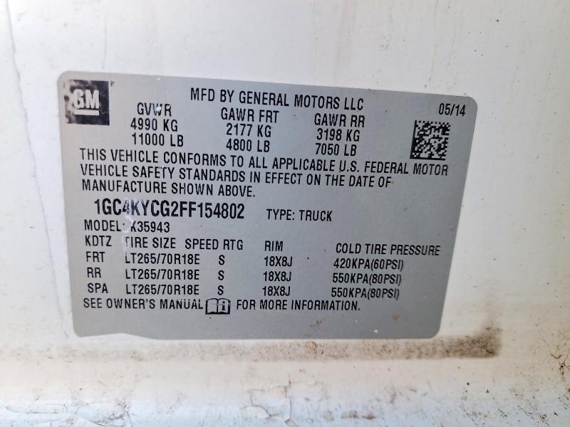 Продаж на аукціоні авто 2015 Chevrolet Silverado, vin: 1GC4KYCG2FF154802, номер лоту: 52914516