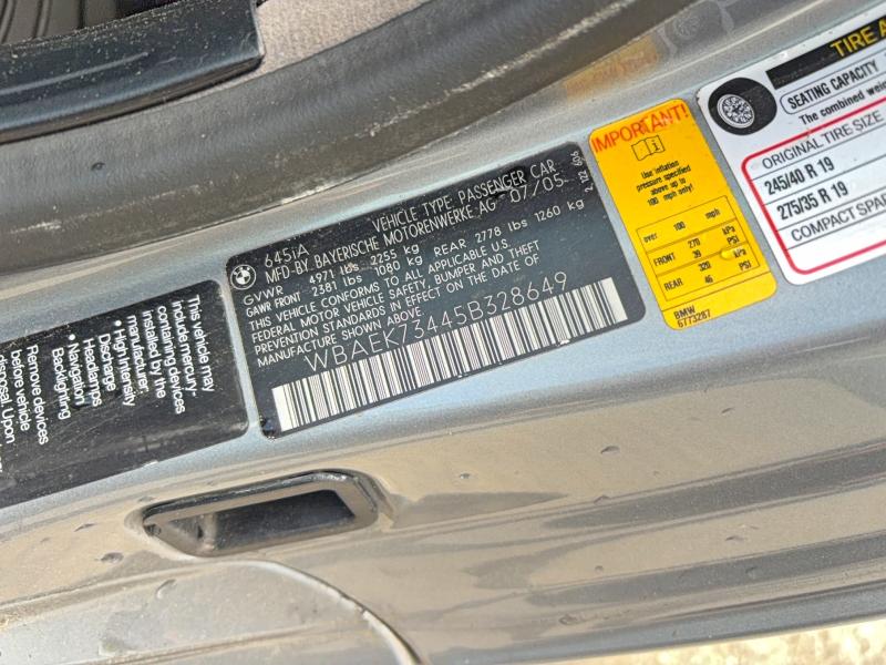 Продаж на аукціоні авто 2005 Bmw 645, vin: WBAEK73445B328649, номер лоту: 53969006