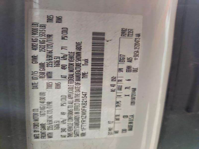 2015 Ford Transit მანქანა იყიდება აუქციონზე, vin: 1FTYR1ZM0FKB21547, აუქციონის ნომერი: 52354866