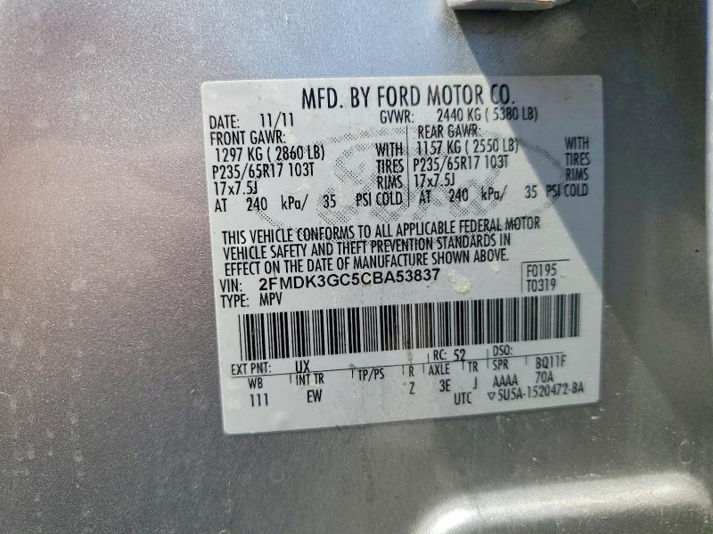 53771986 :رقم المزاد ، 2FMDK3GC5CBA53837 vin ، 2012 Ford Edge مزاد بيع