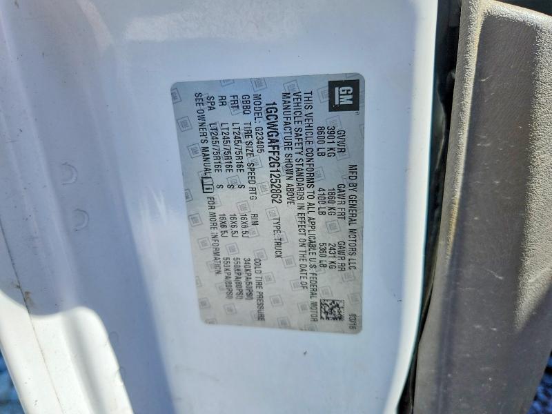 2016 Chevrolet Express G2500 მანქანა იყიდება აუქციონზე, vin: 1GCWGAFF2G1252862, აუქციონის ნომერი: 52174786