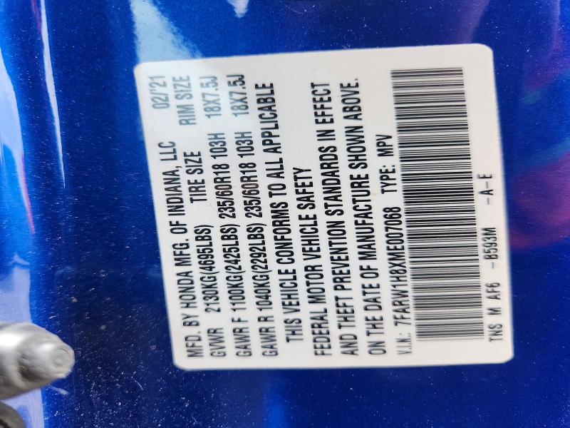2021 Honda Cr-v მანქანა იყიდება აუქციონზე, vin: 7FARW1H8XME007068, აუქციონის ნომერი: 53541886