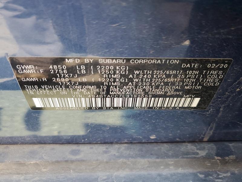 Продаж на аукціоні авто 2020 Subaru Outback, vin: 4S4BTACC7L3192558, номер лоту: 52403266