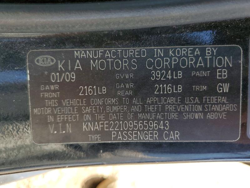 Продаж на аукціоні авто 2009 Kia Spectra, vin: KNAFE221095659643, номер лоту: 53301256