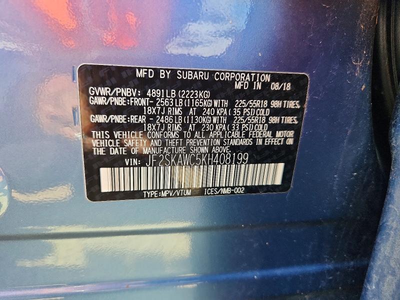 Продаж на аукціоні авто 2019 Subaru Forester, vin: JF2SKAWC5KH408199, номер лоту: 52927626