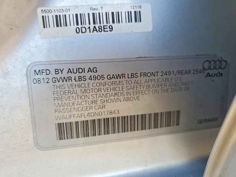 Aukcja sprzedaży 2013 Audi A4, vin: WAUFFAFL4DN017843, numer aukcji: 53829636