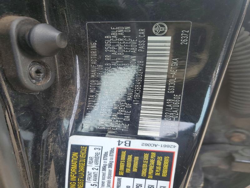 54640786 :رقم المزاد ، 4T1BK36B49U324728 vin ، 2009 Toyota Avalon مزاد بيع
