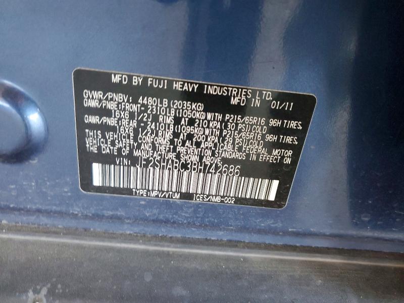 52568836 :رقم المزاد ، JF2SHABC3BH742686 vin ، 2011 Subaru Forester مزاد بيع