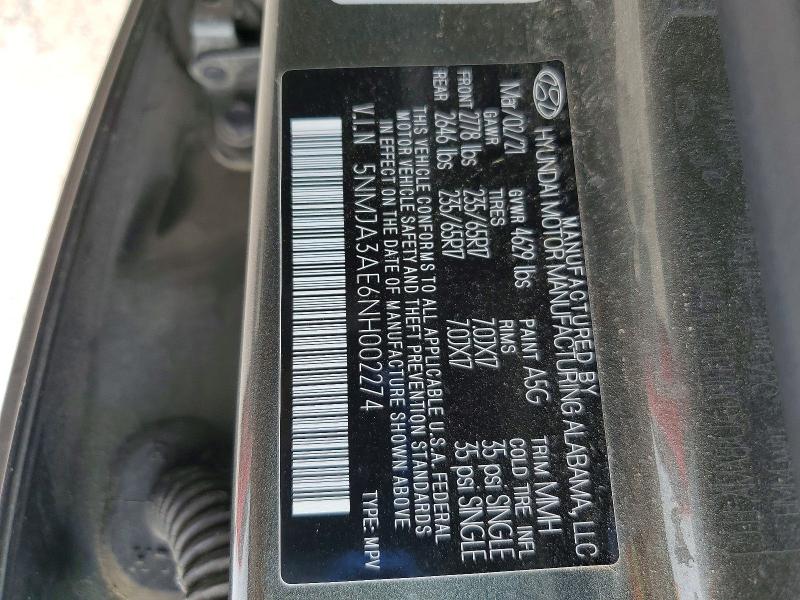 53301776 :رقم المزاد ، 5NMJA3AE6NH002274 vin ، 2022 Hyundai Tucson مزاد بيع