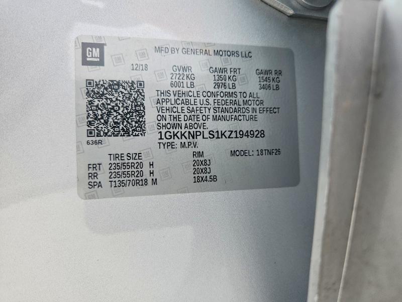Продаж на аукціоні авто 2019 Gmc Acadia, vin: 1GKKNPLS1KZ194928, номер лоту: 52834516