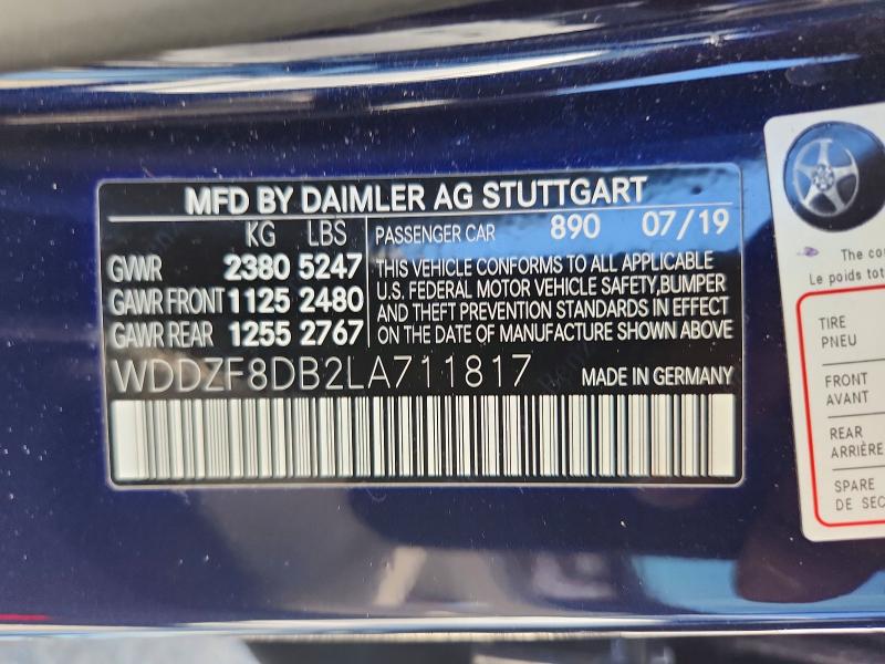 Aukcja sprzedaży 2020 Mercedes-benz E, vin: WDDZF8DB2LA711817, numer aukcji: 53906286