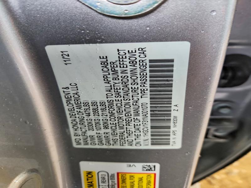 Aukcja sprzedaży 2022 Honda Accord, vin: 1HGCV1F31NA001070, numer aukcji: 52058076