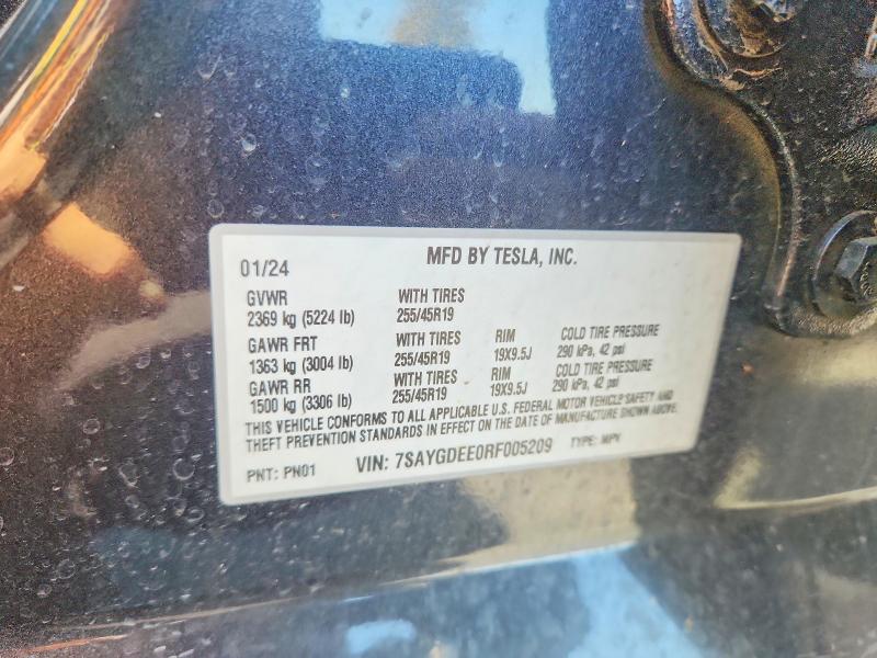 2024 Tesla Model Y მანქანა იყიდება აუქციონზე, vin: 7SAYGDEE0RF005209, აუქციონის ნომერი: 52556146