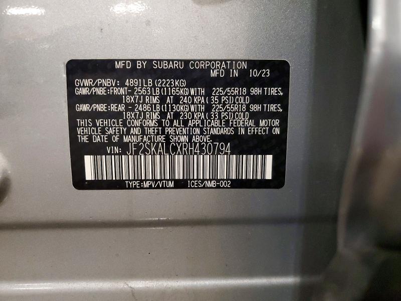 53761476 :رقم المزاد ، JF2SKALCXRH430794 vin ، 2024 Subaru Forester مزاد بيع