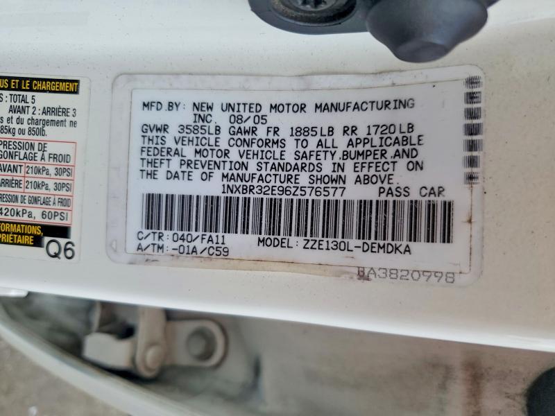 Aukcja sprzedaży 2006 Toyota Corolla, vin: 1NXBR32E96Z576577, numer aukcji: 55419426