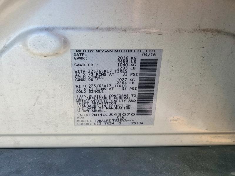 54274106 :رقم المزاد ، 5N1AT2MT4GC843070 vin ، 2016 Nissan Rogue مزاد بيع