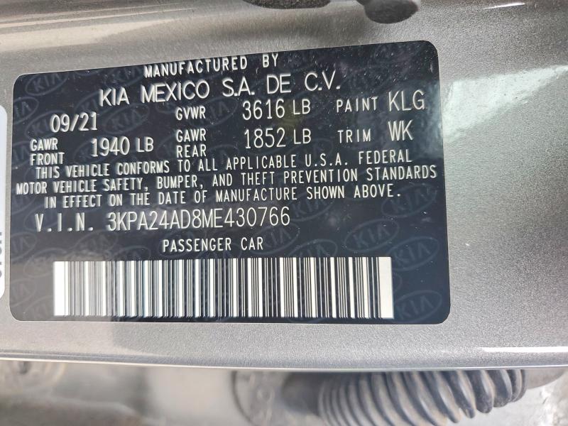 2021 Kia Rio მანქანა იყიდება აუქციონზე, vin: 3KPA24AD8ME430766, აუქციონის ნომერი: 52271836