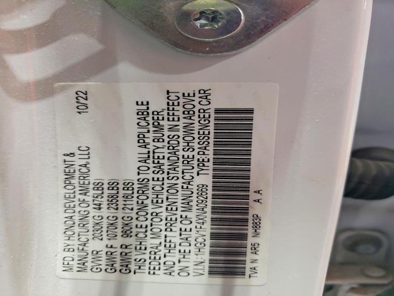 2022 Honda Accord მანქანა იყიდება აუქციონზე, vin: 1HGCV1F4XNA092669, აუქციონის ნომერი: 52079046