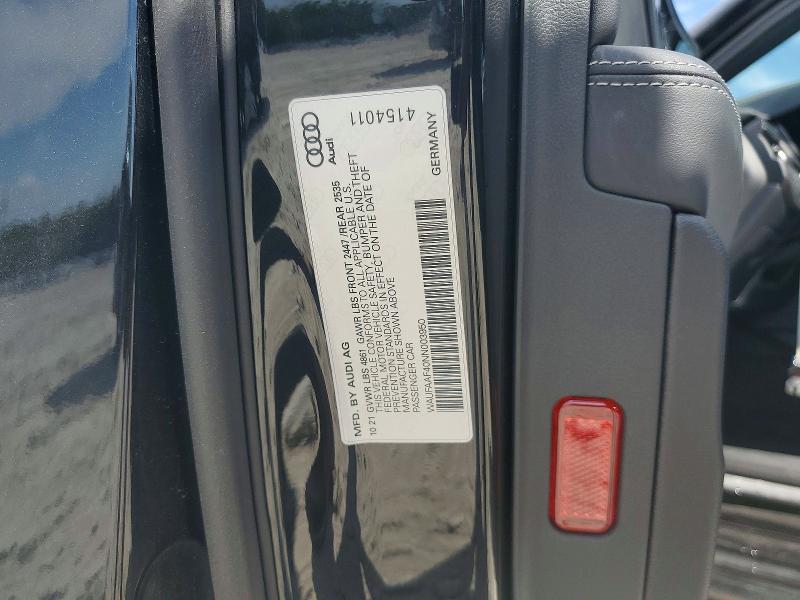2022 Audi A4 მანქანა იყიდება აუქციონზე, vin: WAUFAAF40NN003950, აუქციონის ნომერი: 53805376