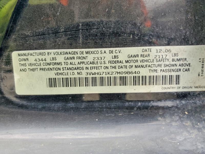 55452206 :رقم المزاد ، 3VWHG71K27M098640 vin ، 2007 Volkswagen Jetta مزاد بيع