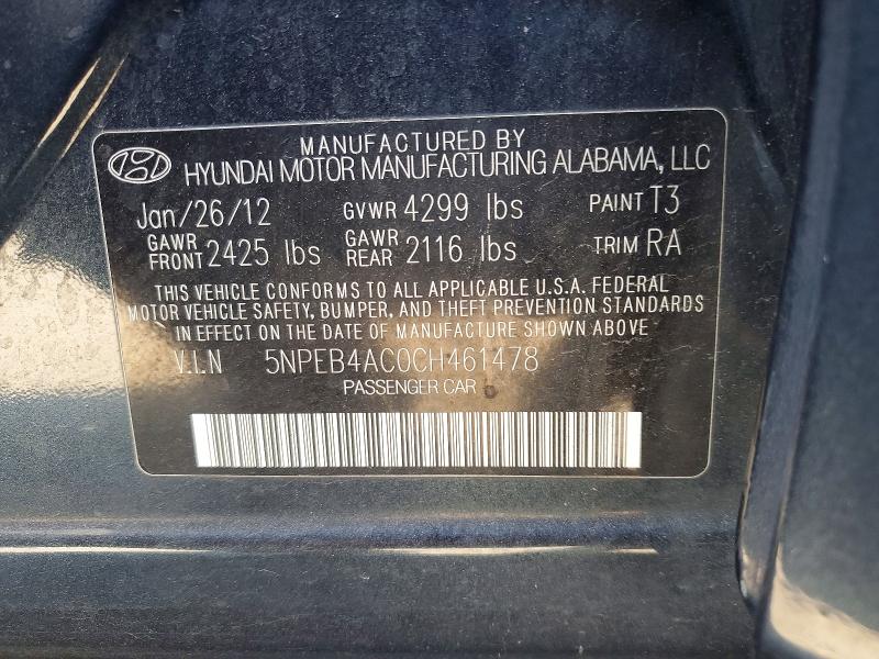 53330726 :رقم المزاد ، 5NPEB4AC0CH461478 vin ، 2012 Hyundai Sonata مزاد بيع