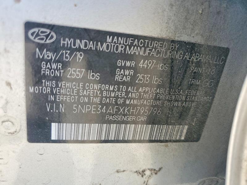 2019 Hyundai Sonata მანქანა იყიდება აუქციონზე, vin: 5NPE34AFXKH795796, აუქციონის ნომერი: 54295376