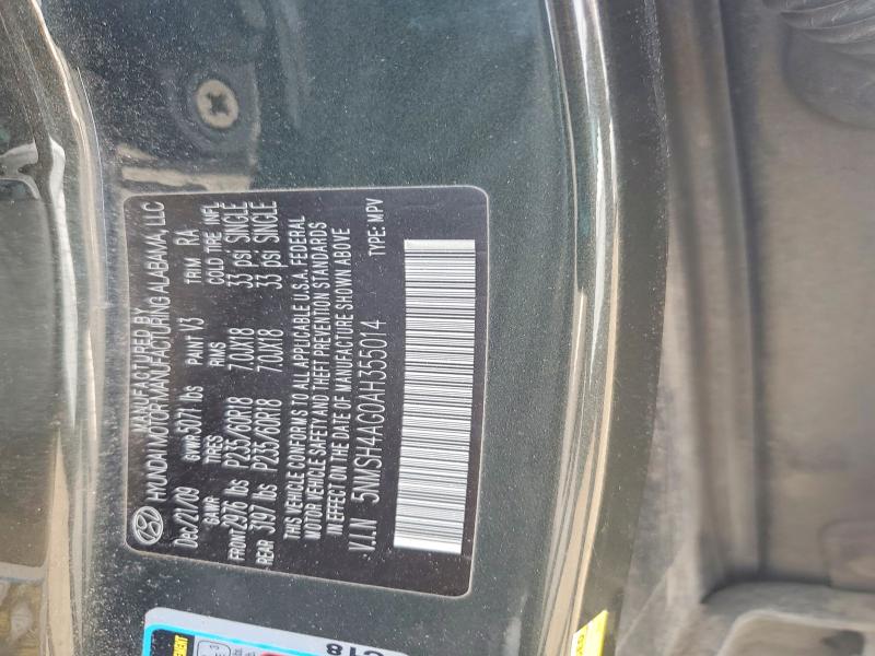54900576 :رقم المزاد ، 5NMSH4AG0AH355014 vin ، 2010 Hyundai Santa Fe مزاد بيع