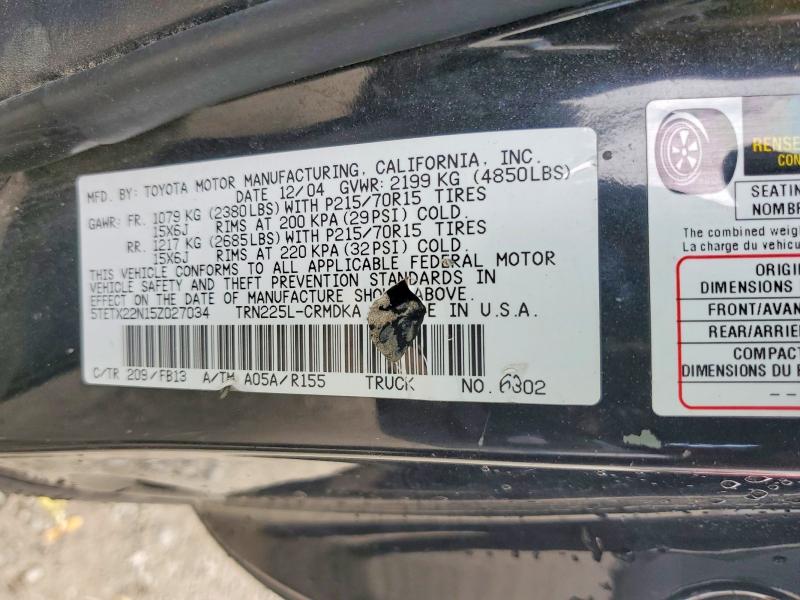 Продажа на аукционе авто 2005 Toyota Tacoma, vin: 5TETX22N15Z027034, номер лота: 54043666