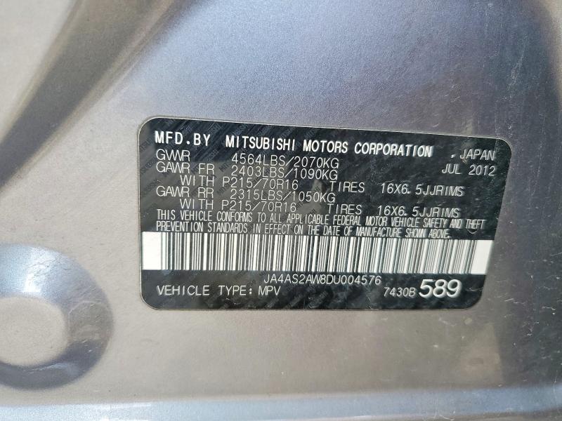 52748356 :رقم المزاد ، JA4AS2AW8DU004576 vin ، 2013 Mitsubishi Outlander مزاد بيع
