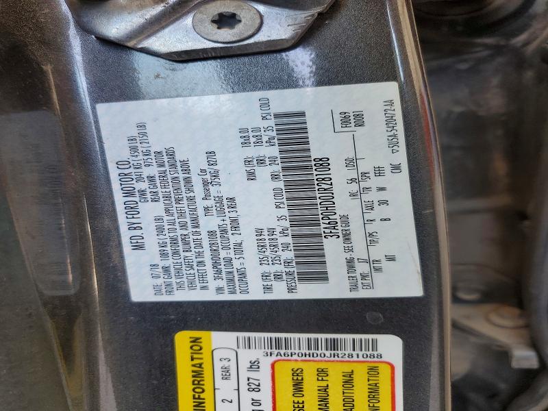 52744206 :رقم المزاد ، 3FA6P0HD0JR281088 vin ، 2018 Ford Fusion مزاد بيع