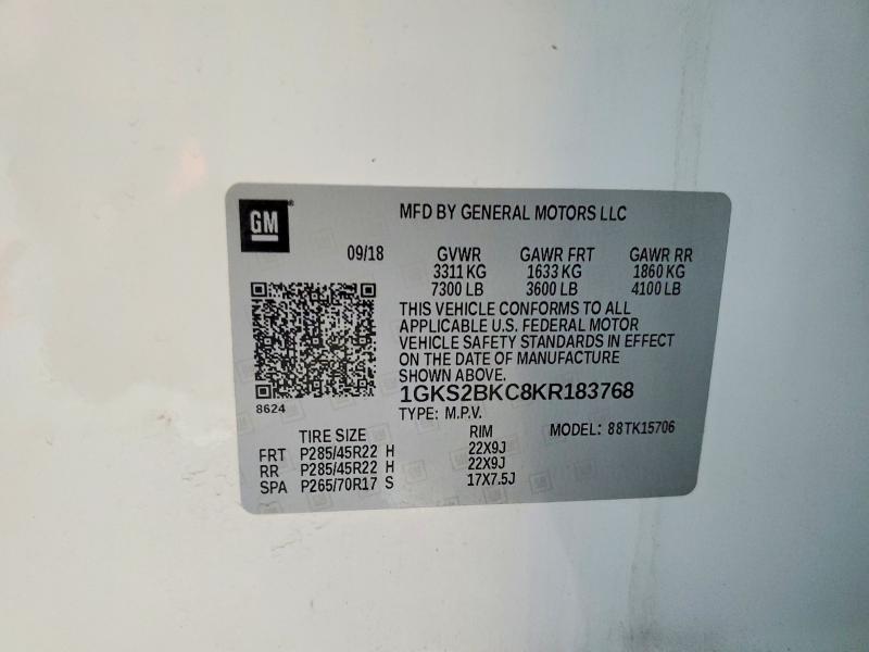 Auction sale of the 2019 Gmc Yukon, vin: 1GKS2BKC8KR183768, lot number: 52587716