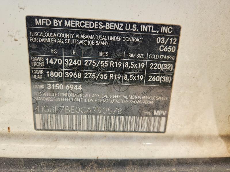 Auction sale of the 2012 Mercedes-benz Gl, vin: 4JGBF7BE0CA790578, lot number: 52092436