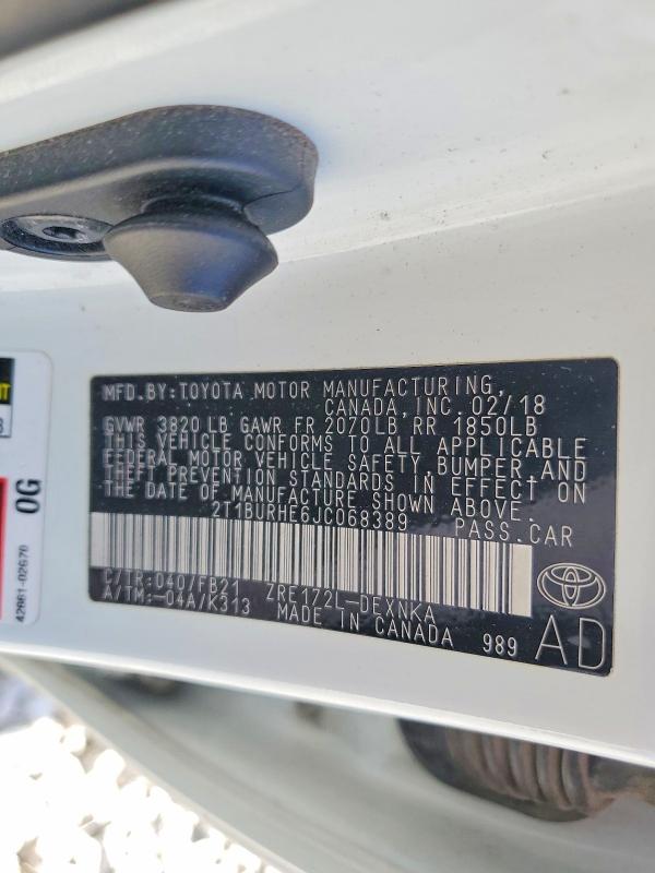 2018 Toyota Corolla მანქანა იყიდება აუქციონზე, vin: 2T1BURHE6JC068389, აუქციონის ნომერი: 55412116