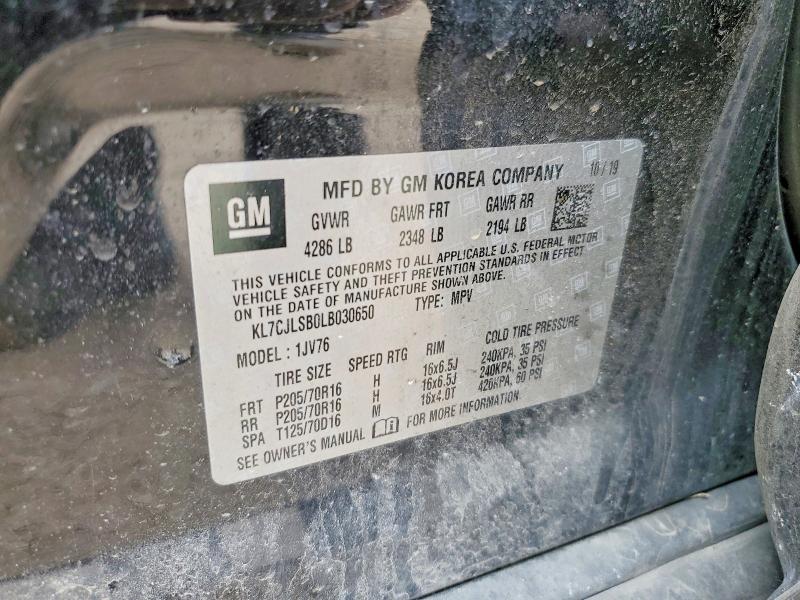 2020 Chevrolet Trax მანქანა იყიდება აუქციონზე, vin: KL7CJLSB0LB030650, აუქციონის ნომერი: 51791736