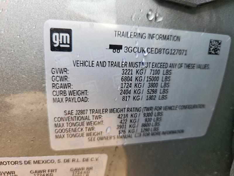 Продаж на аукціоні авто 2026 Chevrolet Silverado, vin: 3GCUKCED8TG127071, номер лоту: 55617256