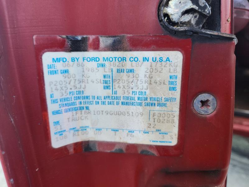1986 Ford Ranger მანქანა იყიდება აუქციონზე, vin: 1FTBR10T9GUD05109, აუქციონის ნომერი: 54439776
