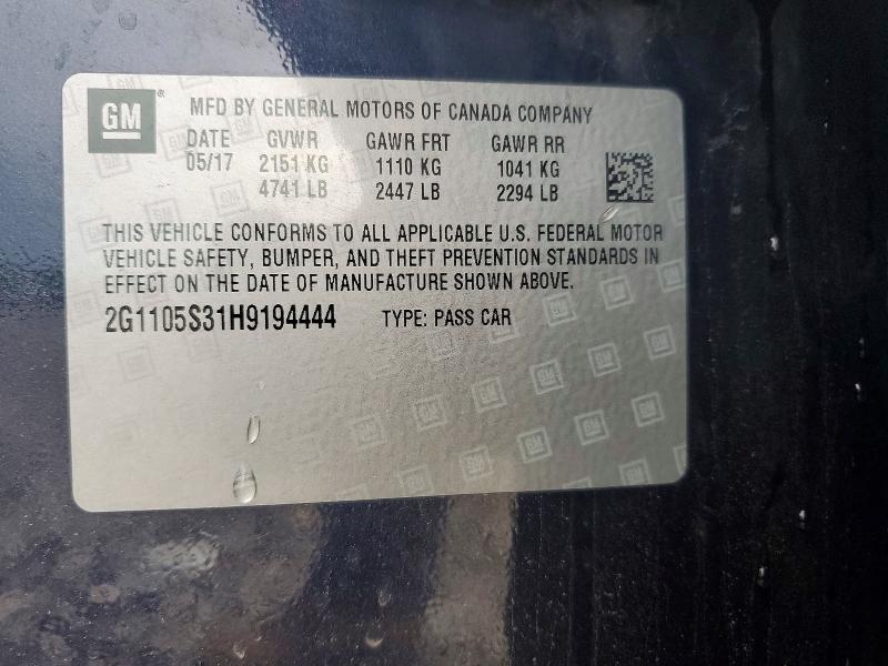Продаж на аукціоні авто 2017 Chevrolet Impala, vin: 2G1105S31H9194444, номер лоту: 52403956