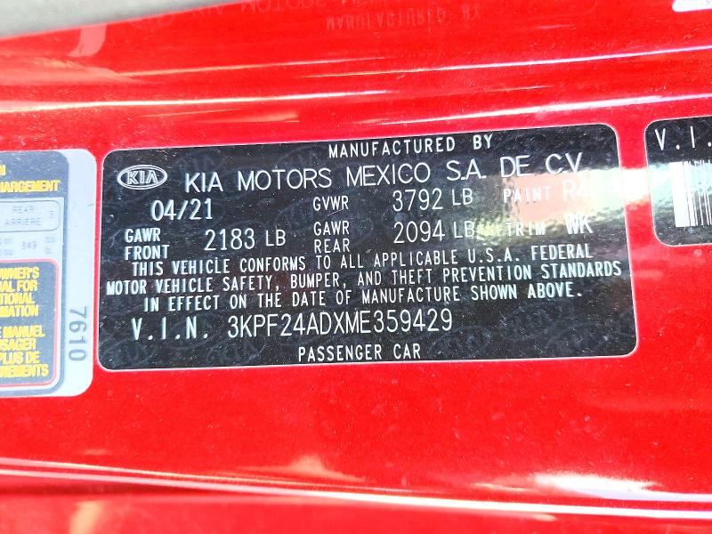 Aukcja sprzedaży 2021 Kia Forte, vin: 3KPF24ADXME359429, numer aukcji: 52472546