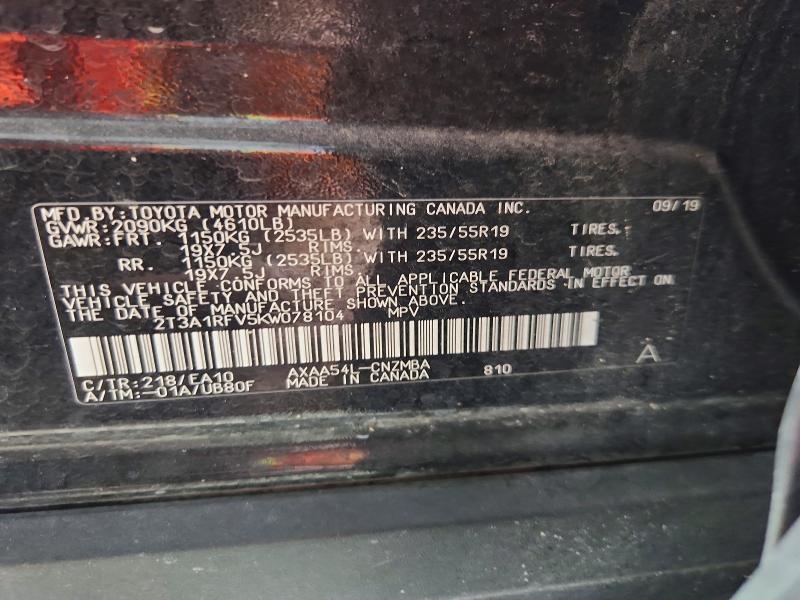 Aukcja sprzedaży 2019 Toyota Rav4, vin: 2T3A1RFV5KW078104, numer aukcji: 53787506