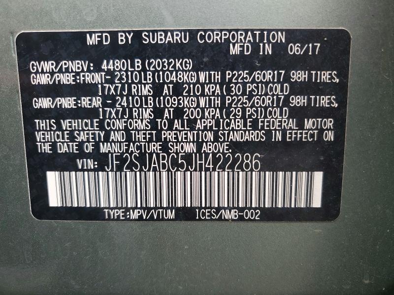 Продажа на аукционе авто 2018 Subaru Forester, vin: JF2SJABC5JH422286, номер лота: 54832656