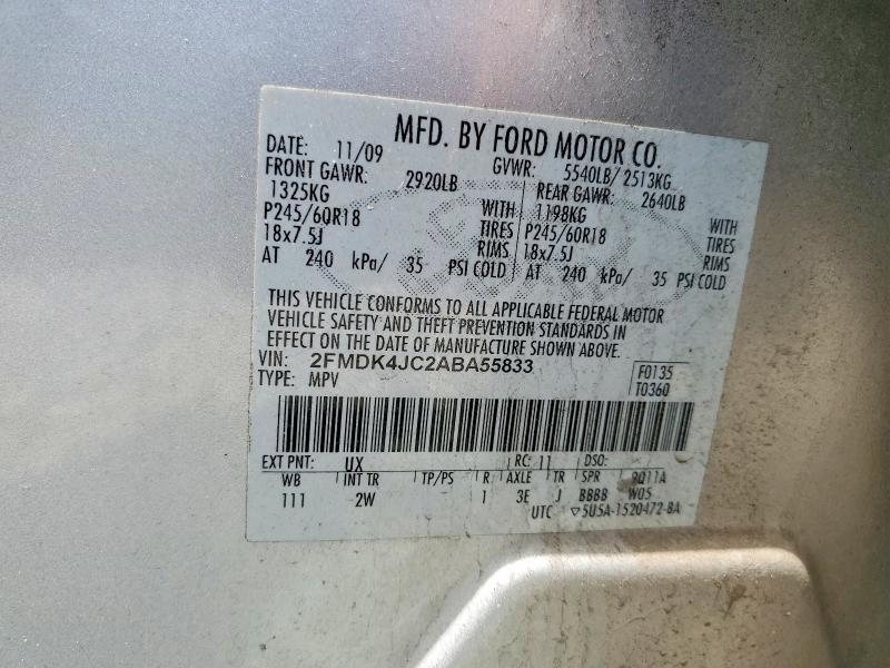 Продажа на аукционе авто 2010 Ford Edge, vin: 2FMDK4JC2ABA55833, номер лота: 54698056